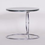 Small Bauhaus Chrome and Black Glass Round Side Table, 1950s for .