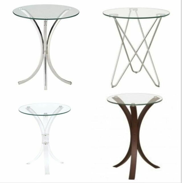 Modern Tempered Side Snack Table Accent Round Glass Top Base Stand .
