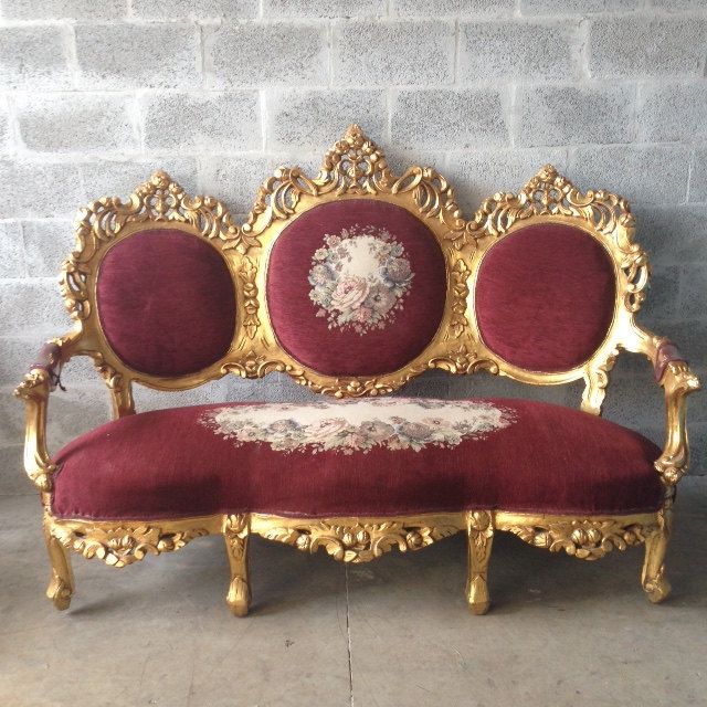 Antique Italian Rococo Sofa Settee Couch Red Wine French Louis XVI .