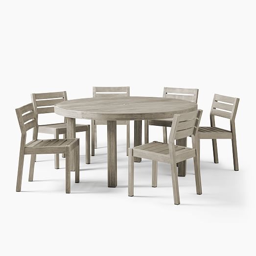 Portside Outdoor 60" Round Dining Table & 6 Solid Wood Chairs S