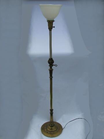 vintage torch flame solid brass torchiere floor lamp, original .