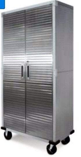 67" Tall Steel Storage Cabinet with Doors and Shelves - Silver .