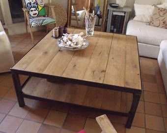 Table de salon design bois métal- Table basse style industriel .