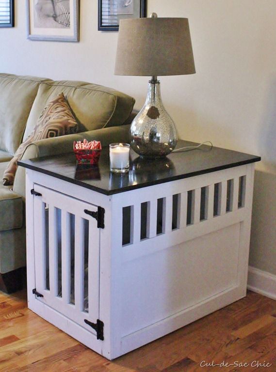 Dog crate as side table | Dog kennel end table, Dog crate table .