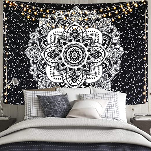Amazon.com: Mandala Tapestry Wall Hanging Black & Gray Wall Art .