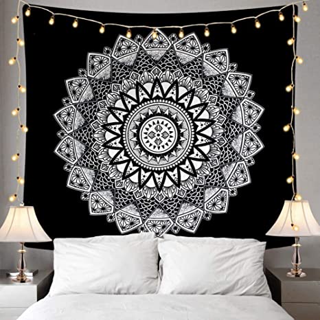 Amazon.com: Ucio Mandala Tapestry, Black and White Tapestry Wall .