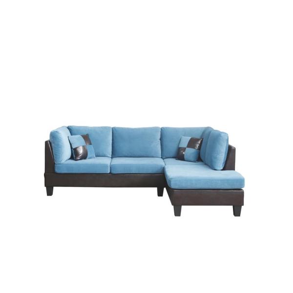 Unbranded Blue Bonded Leather and Champion Sectional Set-72024BL .