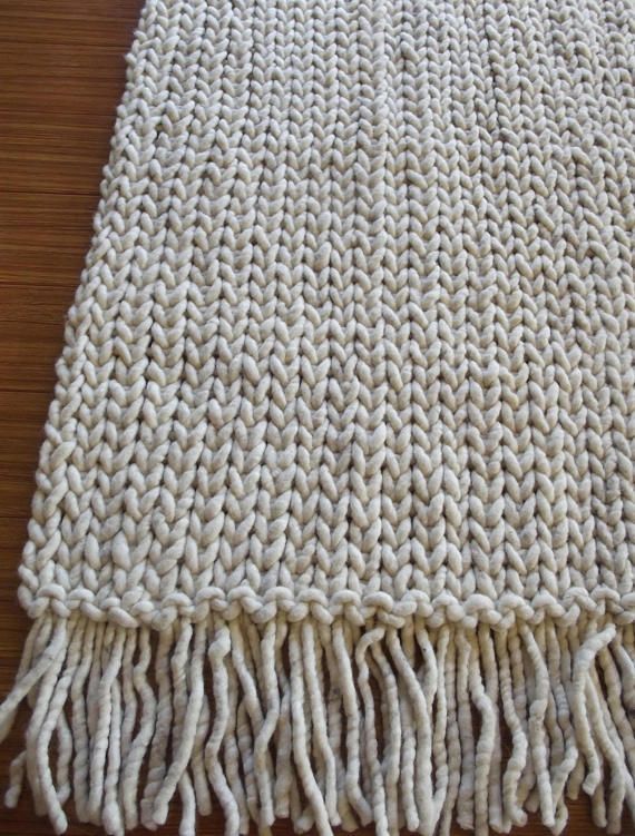 Braided Wool Rug, Super Thick Wool Reversible, White, 3x5 Area Rug .