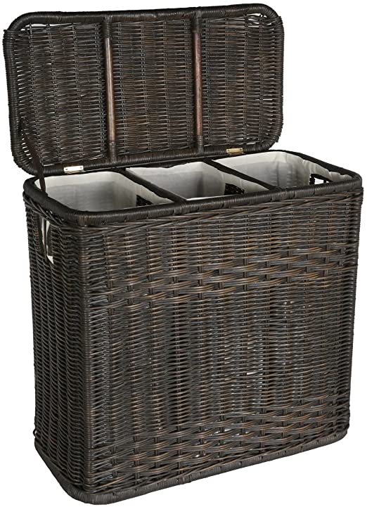Amazon.com: The Basket Lady 3-Compartment Wicker Laundry Sorter .