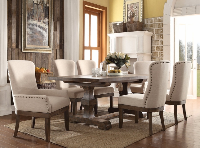 Leonel Rustic 5-pc 72" Trestle Dining Table Set in Distressed Wood .