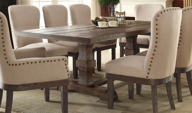 Leonel 72"-90" Trestle Dining Table in Brown Distressed Wood Fini