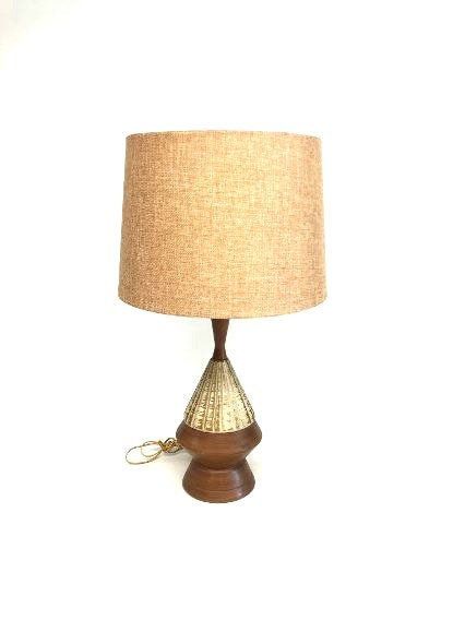 Vintage Mid Century Lamp, Teak Lamp, Ceramic Teak Lamp, Danish .