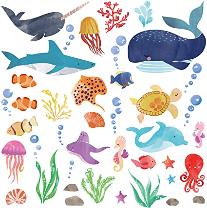 Amazon.com: Watercolor Ocean Creatures/Under The Sea Fish Wall .