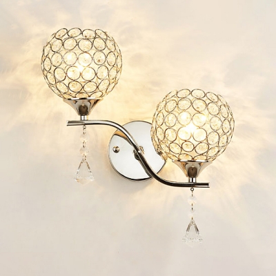 Orb Bedroom Wall Mounted Light Clear Crystal 2-Light Contemporary .