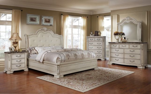 Magnolia Traditional 4pc Queen Bedroom Set Antique White Fini