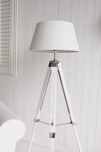 White Wooden Tripod Floor Lamp