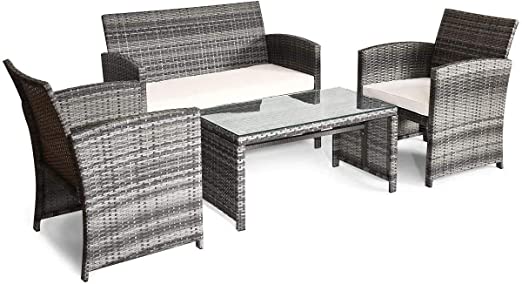 Amazon.com: Giantex 4 Pc Rattan Patio Furniture Set Garden Lawn .