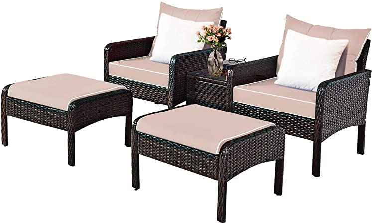 Amazon.com: Tangkula Wicker Furniture Set 5 Pieces PE Wicker .