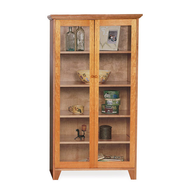 Custom Glass Door Shaker Bookcase | Natural Cherry, Walnut, Oak or .