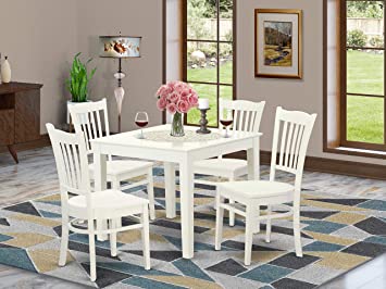 Amazon.com - 5 PC Kitchen Table and 4 Wood Dining Chairs in Linen .