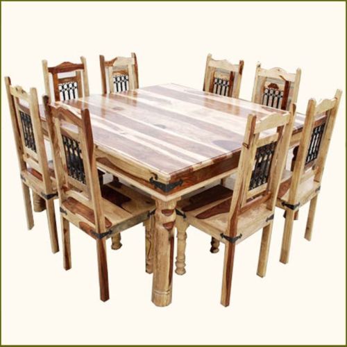 Rustic Square Dining Table and Chair Set Seat 8 Person Solid Wood .