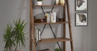 Welwick Designs 68 in. Brown Wood 4-shelf Ladder Bookcase with .