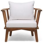 Dean Outdoor Wooden Club Chair With Cushions - Midcentury .