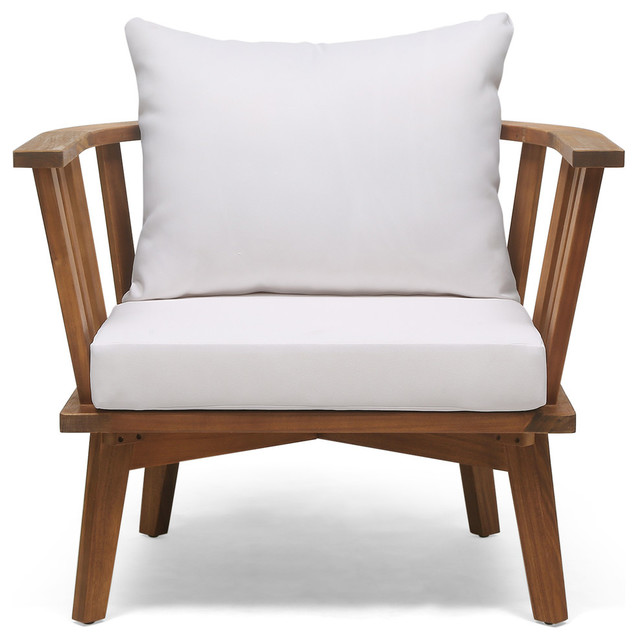 Dean Outdoor Wooden Club Chair With Cushions - Midcentury .