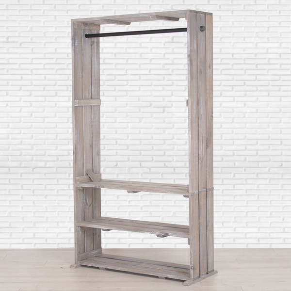 Wooden Clothing Rack with Shelves, Free Standing Clothing Storage .