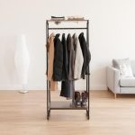 IRIS Black Metal Clothes Rack with 2 Wood Shelves (16 in. W x 59 .