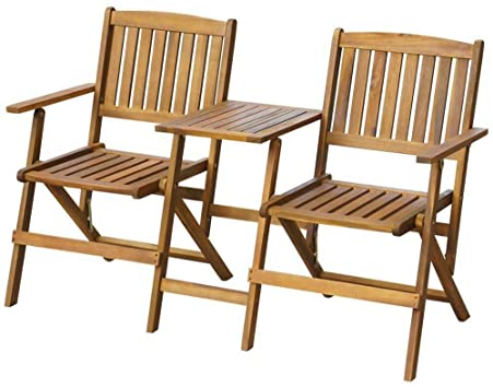 Amazon.com: Wooden Folding Bench +Tea Table Garden Balcony 2 Seats .