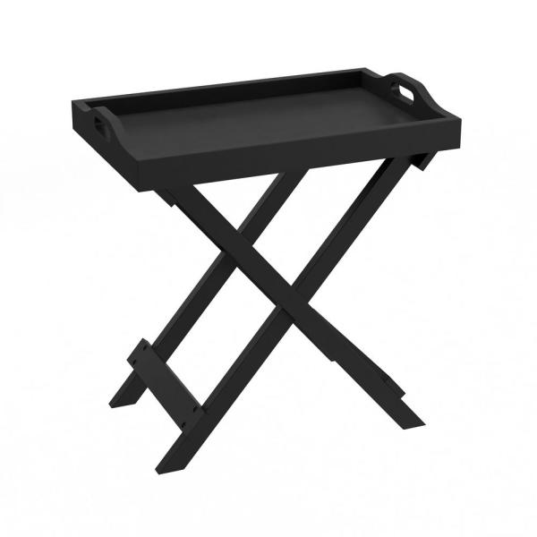 Lavish Home Black Wooden Folding End Table with Removable Tray .