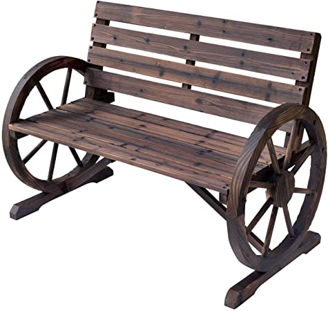 Amazon.com : Outsunny Wooden Wagon Wheel Bench Rustic Outdoor .