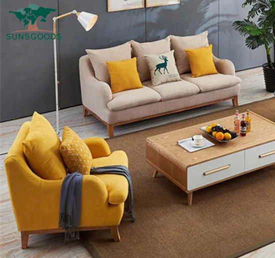 China Popular Living Room Fabric Sofa Simple Wooden Sofa Set .