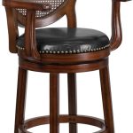 30'' High Expresso Wood Barstool With Arms, Woven Rattan Back And .