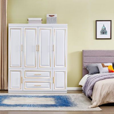 Elegant White Wooden Wardrobe with Drawers