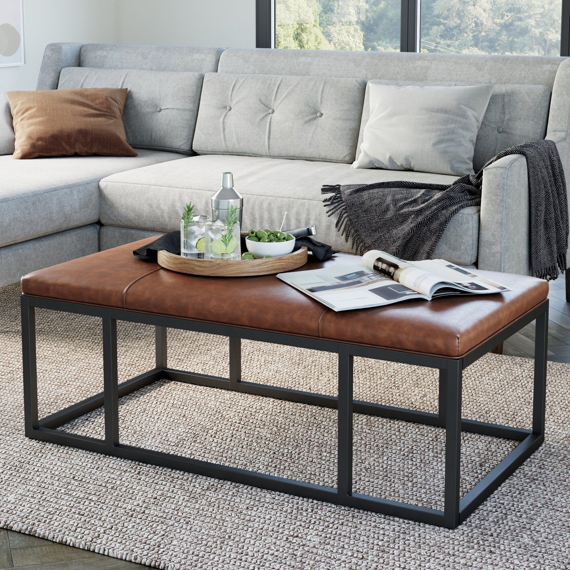 Luxurious Rectangle Leather Ottoman Coffee Table: The Perfect Addition to Your Living Space