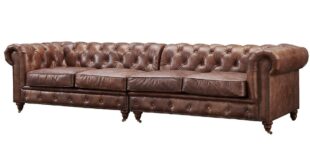 Brown Leather Tufted Sectional Sofa