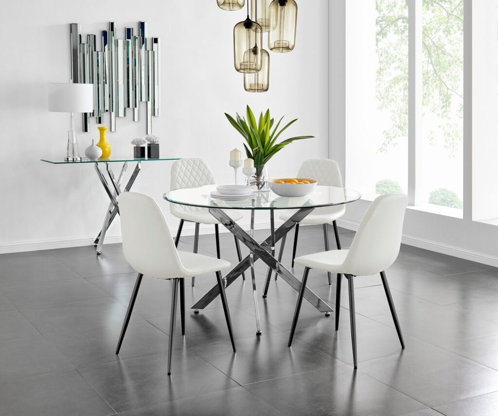 Modern Round Glass Dining Table Set