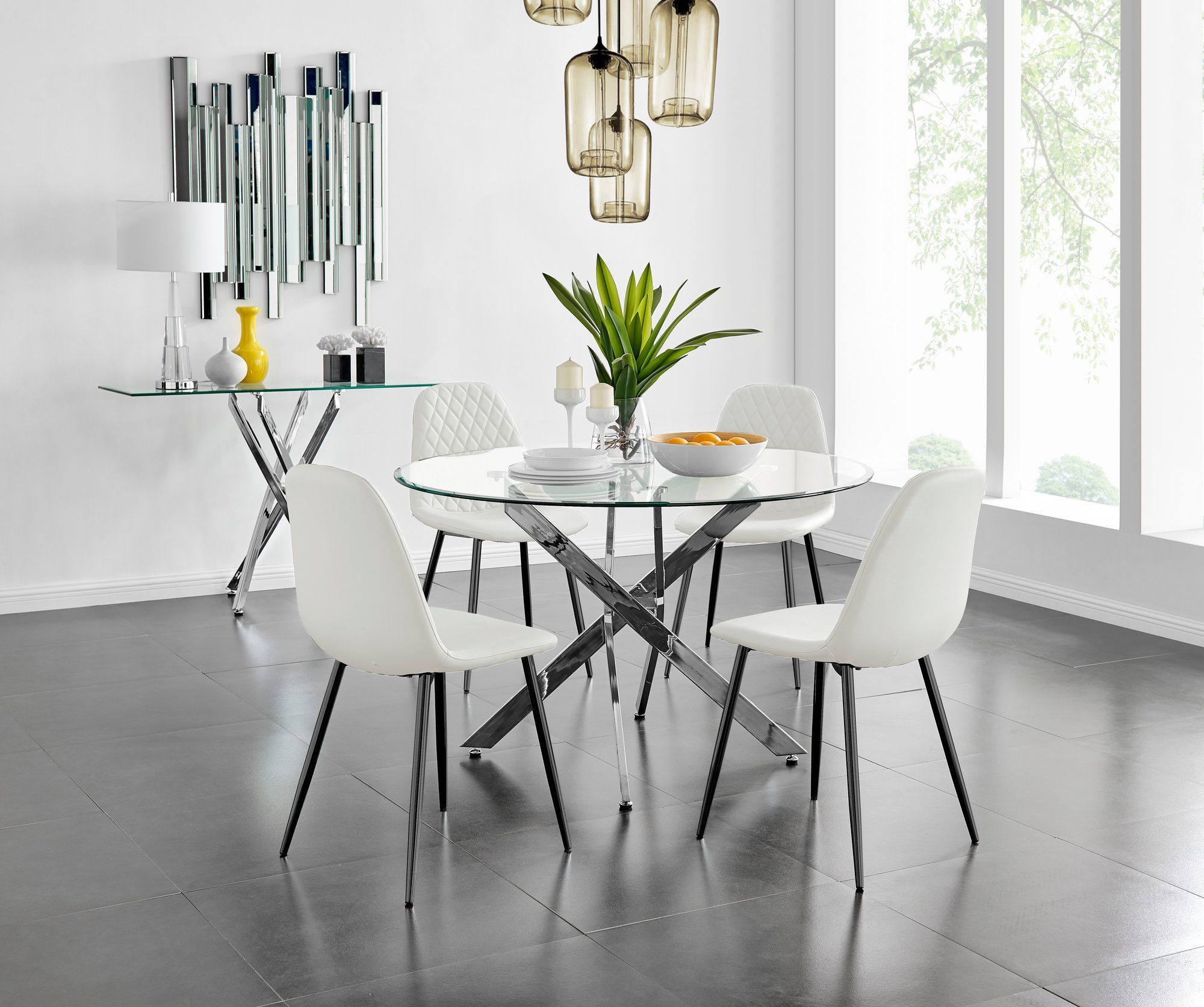 Sleek and Stylish Round Glass Dining Table Set for a Contemporary Dining Experience