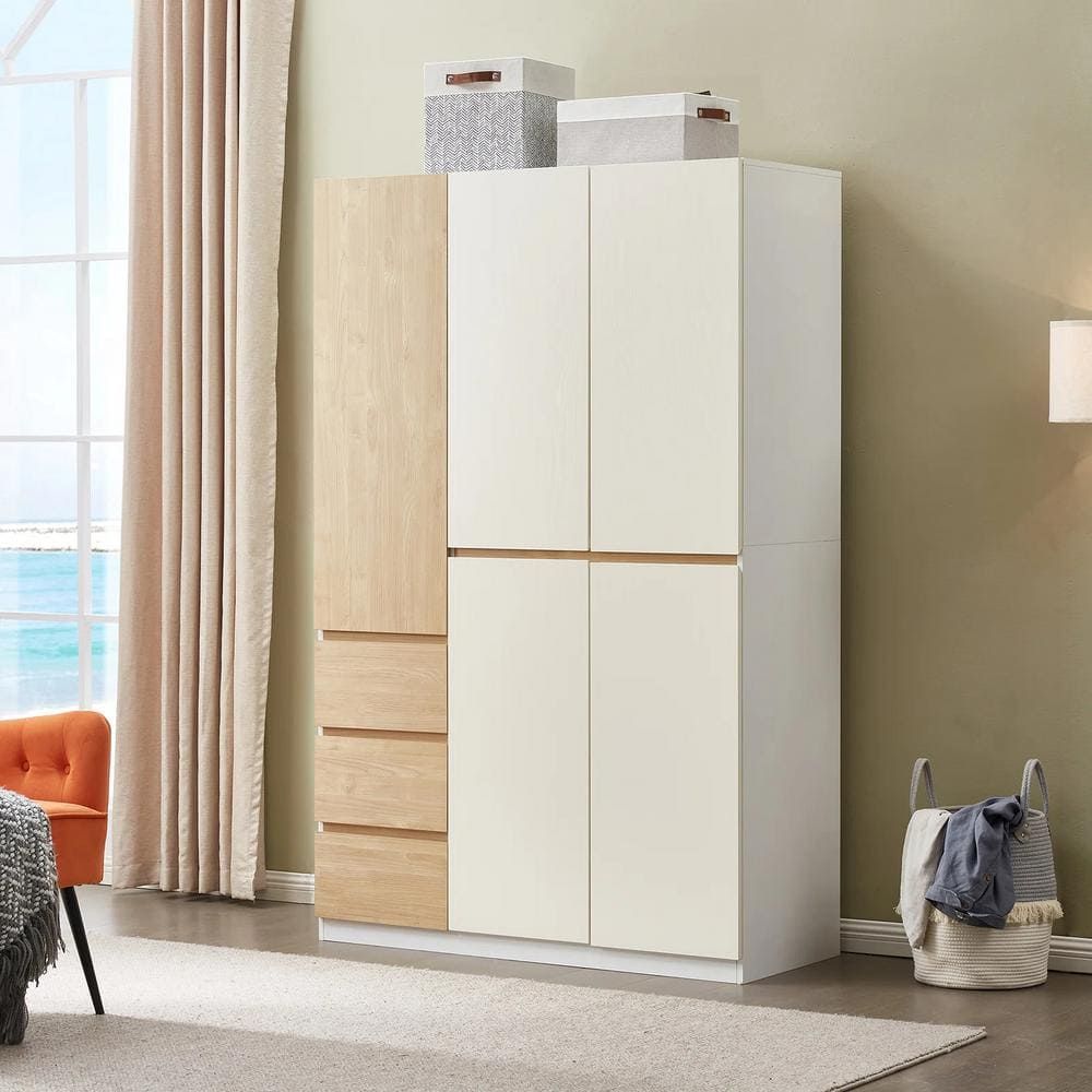 White Wooden Wardrobe With Drawers