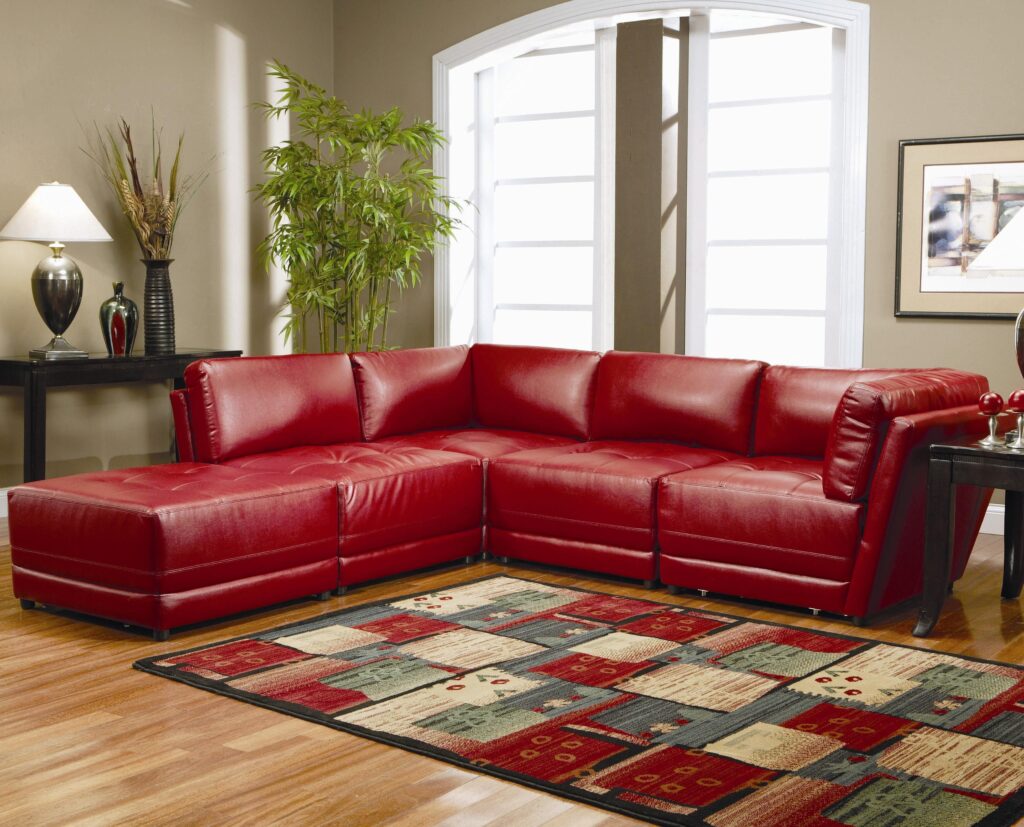 Contemporary Red Leather Sofa Set