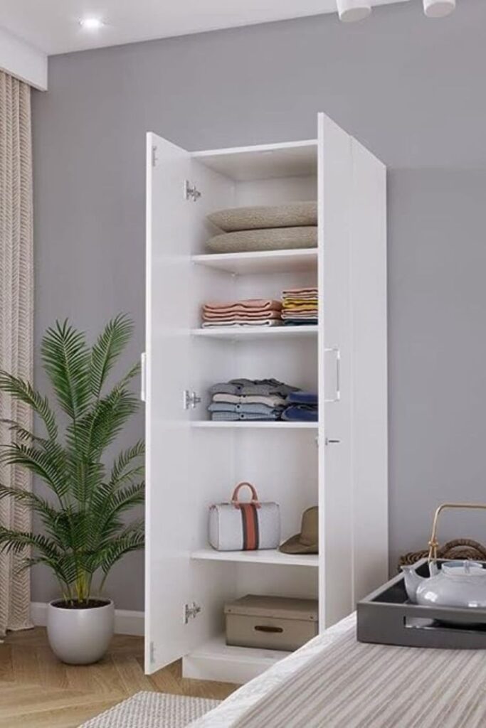 White Wooden Wardrobe With Drawers