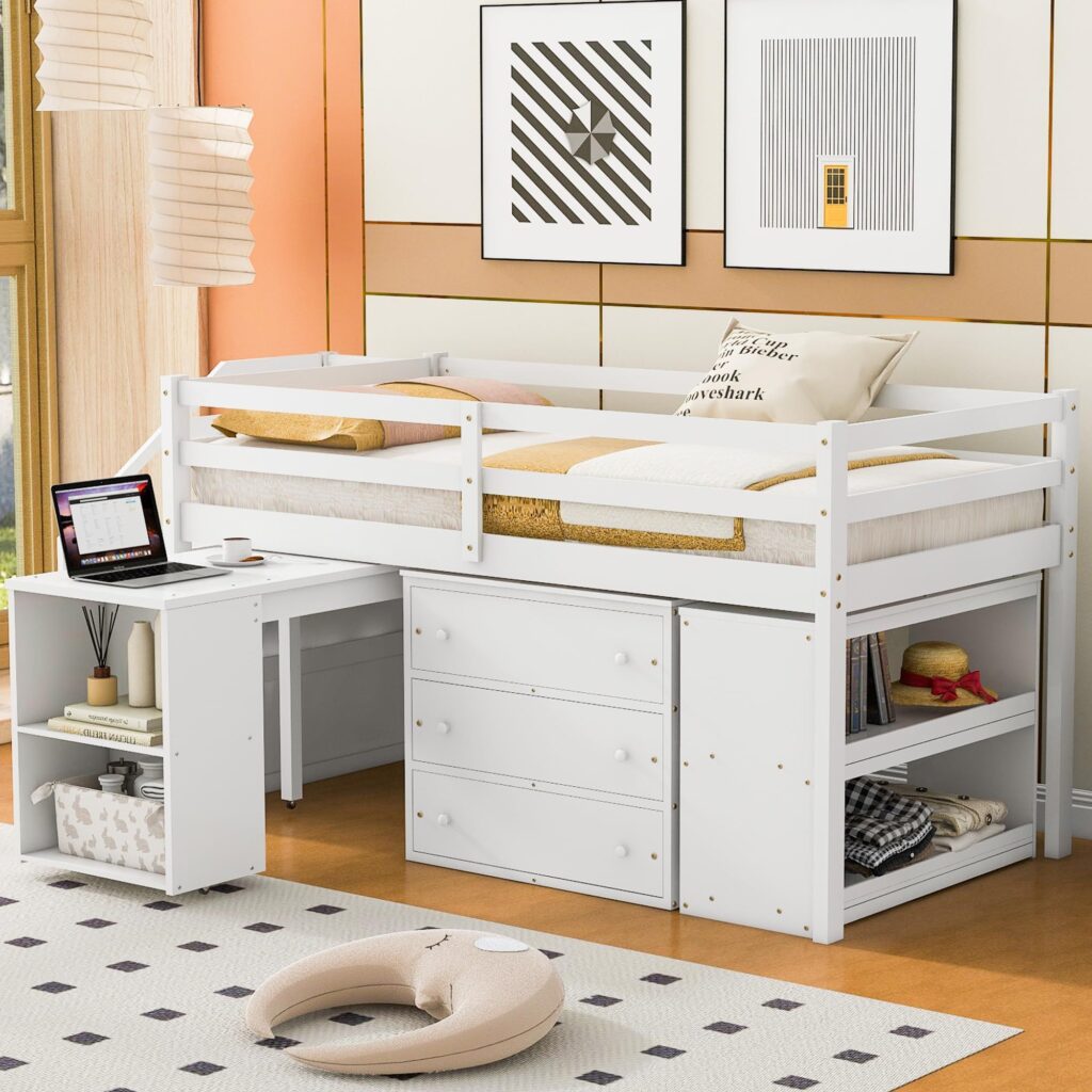 Kids Twin Loft Bed With Storage