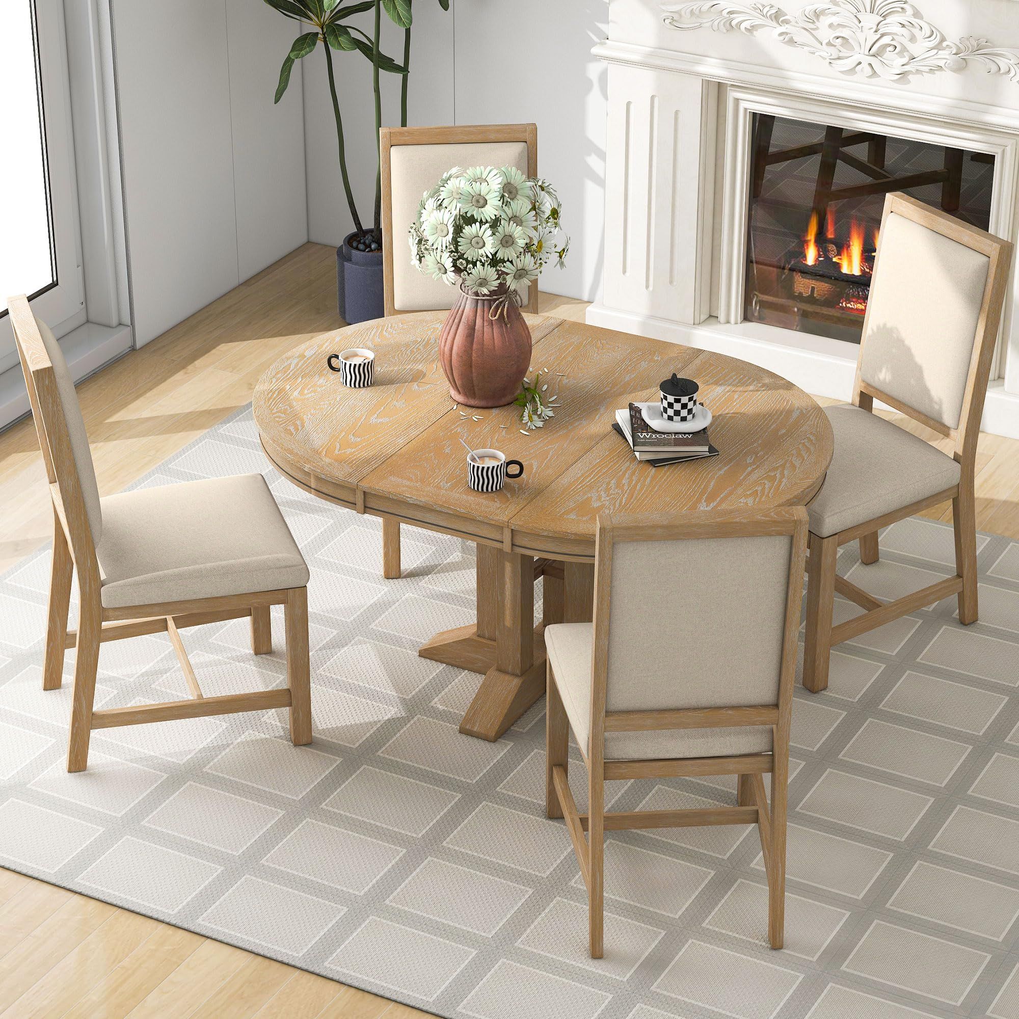 A Stylish and Cozy Round Kitchen Table with Matching Chairs