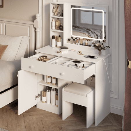 Elegant Vanity Desk with Mirror and Lights: A Perfect Addition to Your Bedroom