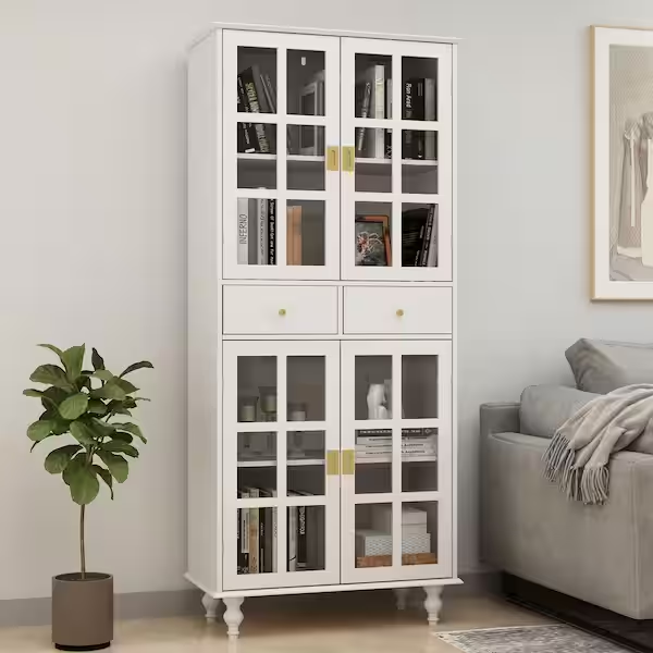 Elegant White Bookshelf with Glass Doors: A Stylish Storage Solution