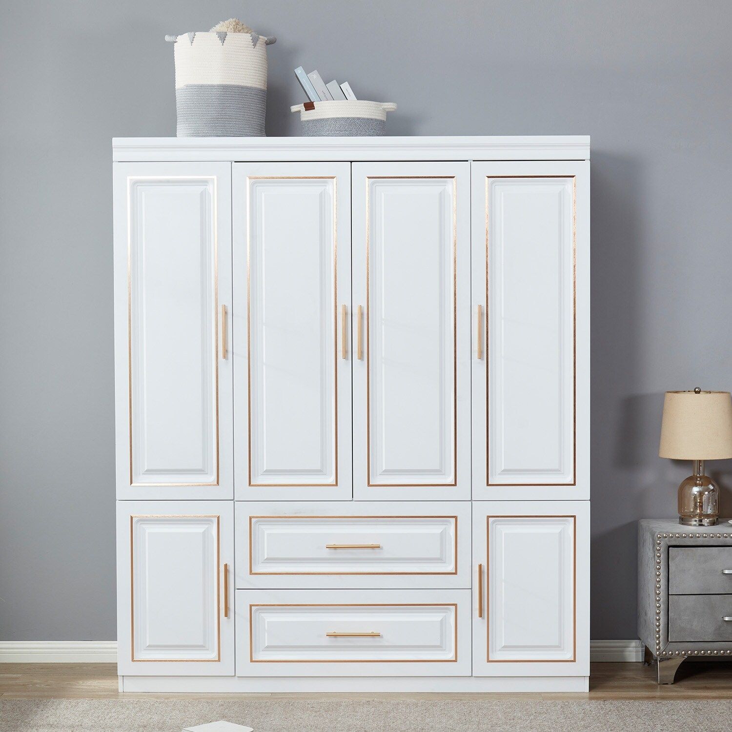 Elegant White Wooden Wardrobe with Drawers: A Must-Have Addition to Your Bedroom