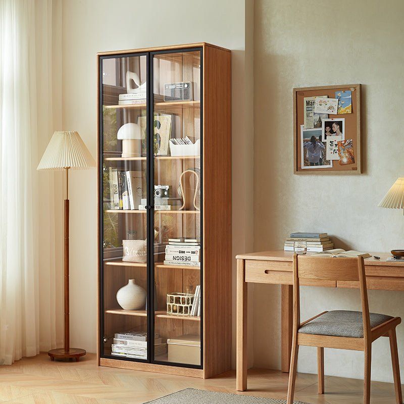 Elegant Wood Bookcase Featuring Glass Doors: A Timeless Addition to Any Home