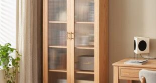 Wood Bookcase With Glass Doors